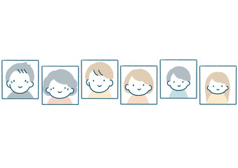 証明写真風の人物の顔のイラストセット（ニコニコ）