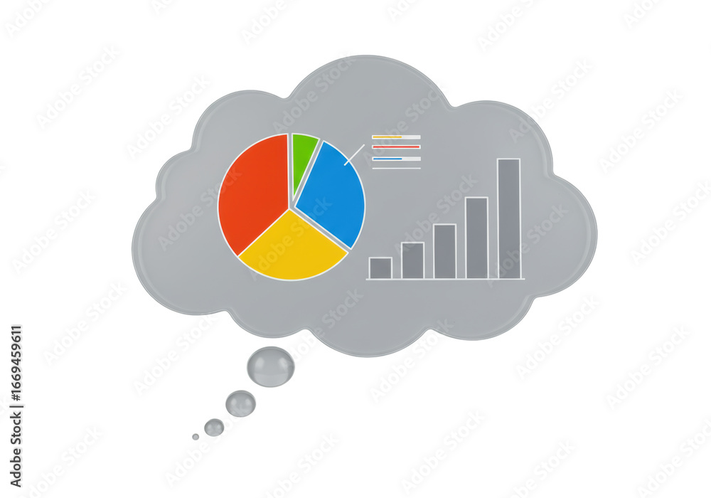 Poster isolated thought bubble with financial data analysis graphs for presentations