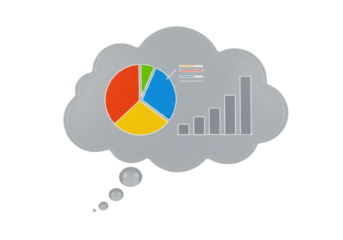 Isolated thought bubble with financial data analysis graphs for presentations