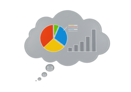 Isolated thought bubble with financial data analysis graphs for presentations - Powered by Adobe