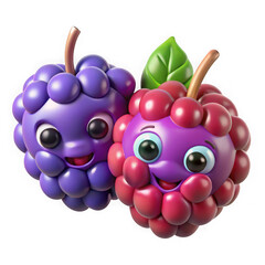 Cute cartoon blackberries with happy faces isolated on transparent background