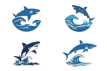 Obraz premium This collection features various stylized shark designs interacting with waves, highlighting the beauty of marine life and the power of oceanic elements.