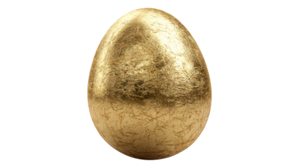 Ornate Golden Easter Egg with Textured Surface on White, cut out transparent