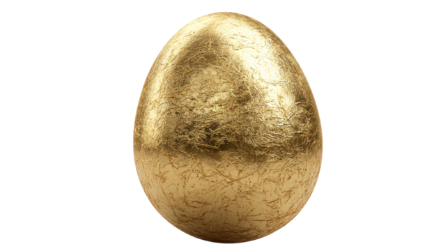 Ornate Golden Easter Egg with Textured Surface on White, cut out transparent