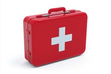 Obraz premium 3D medical first aid kit red, isolated on white background