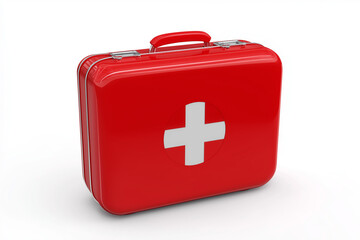 Obraz premium 3D medical first aid kit red, isolated on white background
