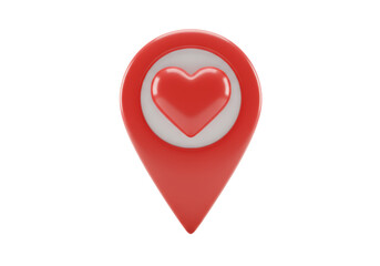 Isolated pin pointer with a heart for map location of love, romance, or favorites