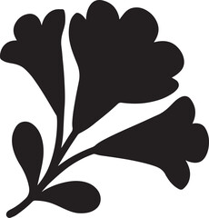 Obraz premium Black Flower Silhouette. Decorative Floral Design with Three Blooms and Leaves Vector Art.