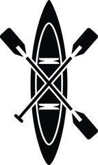 Vector art of simple black and white illustration of a canoe with crossed paddles