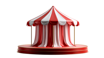Striped Pavilion Tent Structure with Gold Poles and Red Base, cut out transparent