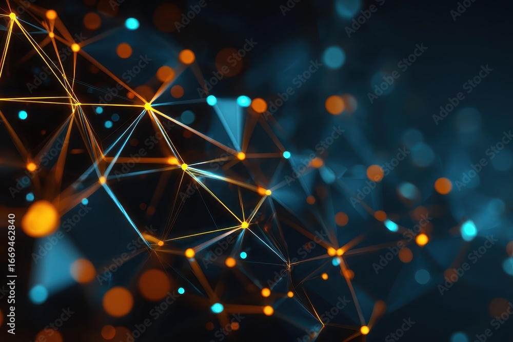 Poster abstract geometric shape representing advanced digital technology with vibrant colors and interconne
