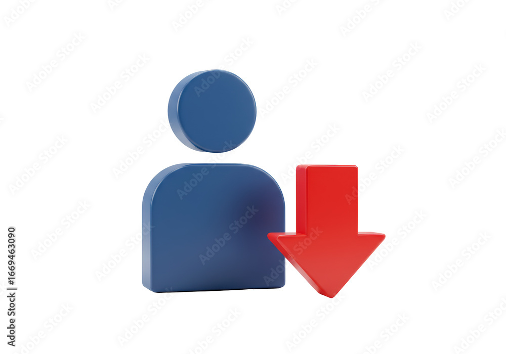 Fototapete isolated user icon with arrow down, 3d rendering object for download and application