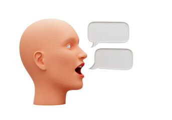 Isolated woman head profile view with speech bubble for thoughts, conversation, talking