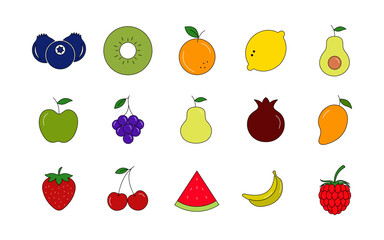 fruit color icons set isolated on white background