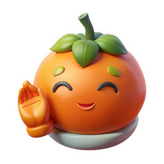 Cute cartoon orange character waving hello with a friendly smile isolated on transparent background