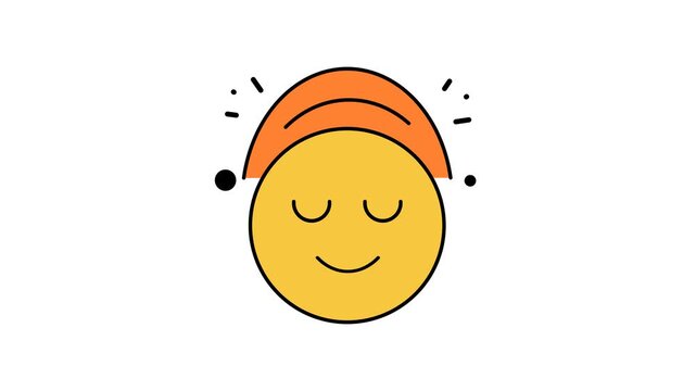 Animated psychological aura with a sleepy yellow emoji face under an orange hat, perfect for designs centered around relaxation and serenity.