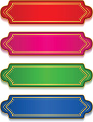 Colorful Decorative Blank Banners and Labels Set &ndash; Luxury Ribbon Templates with Gold Outline for Text and Design