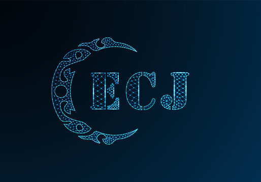 Low poly letter logo ECJ design. ECJ letter logo low poly vector design on blue color gradient background. ECJ logo low poly design