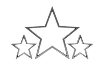 Isolated arrangement of three silver stars, decoration for success, holiday, design