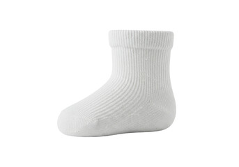 Isolated white baby sock: infant or toddler single sock. Short soft knit sock