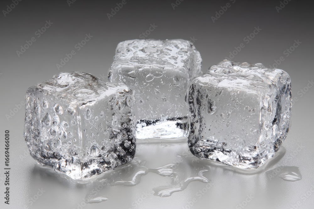 Aufkleber ice cubes glistening with condensation on a smooth surface creating a refreshing visual in a minimal