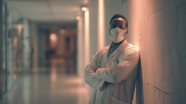 A Healthcare Hero's Quiet Strength: A portrait of a medical professional in protective wear, his gaze reflecting a quiet confidence in the face of an enduring challenge.
