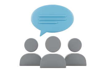 Isolated team of people discussing ideas with speech bubble for communication icon