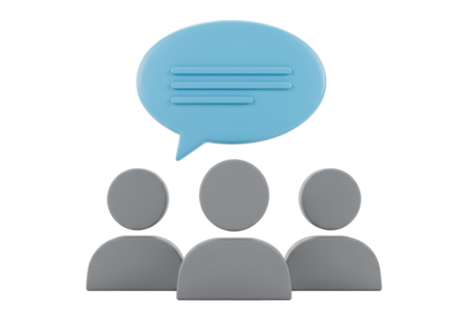 Isolated team of people discussing ideas with speech bubble for communication icon