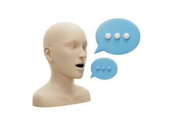 Isolated figure talking, concept about communication and dialog, speech bubbles beside head