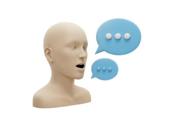 Isolated figure talking, concept about communication and dialog, speech bubbles beside head