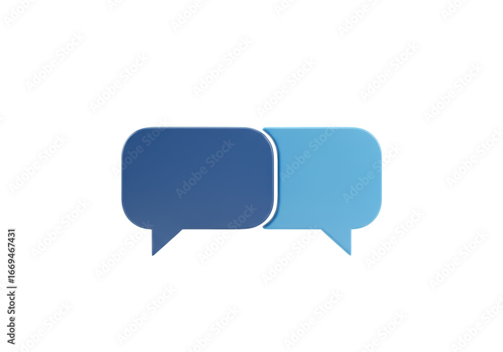 Poster isolated: two overlapping speech bubbles symbolize communication and dialogue