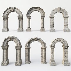 Obraz premium A 3D picture of old Greek arches. Some are round, and some are square. These could be used in games or ads as building parts. 