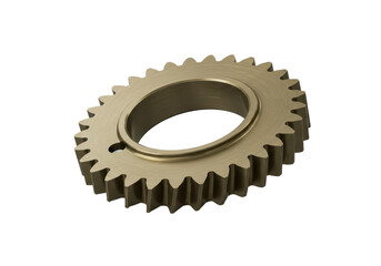 Isolated gold metal gear, cog, mechanical part, engine component, engineering concept
