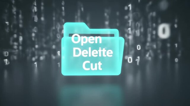 Blue Digital Folder Icon with File Management Commands