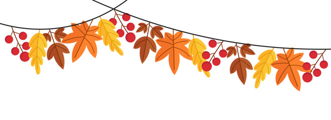 cute fall season decoration autumn leaf border garland flag illustration clipart