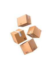Fototapeta premium Cardboard parcel boxes that are closed and taped, in a falling position 