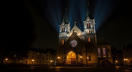 Obraz premium Beautiful church glowing with lights in evening scene