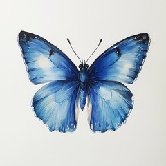 Fototapeta premium A blue butterfly, painted by hand. I made this picture myself using watercolors. 