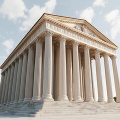 Obraz premium A building like old Greek or Roman temples. It has columns and looks like the Parthenon. Made of white marble. 