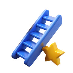 Blue Ladder with Yellow Star 3D Illustration Symbolizing Achievement and Success