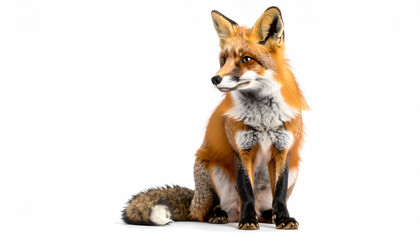 Red Fox Portrait Isolated on White Cute Animal Wildlife Hunter Mammal Canine Adorable Furry Fauna Forest Looking Alert Sharp Focus