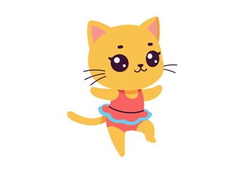 Obraz premium Cartoon cat in a red swimsuit with a frilly blue skirt standing on one leg