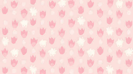 Floral Pattern with Pink Tulips and White Blossoms on Light Background