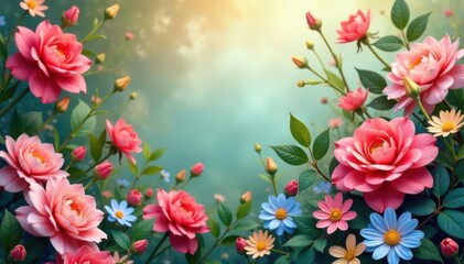 Intricate floral patterns layered onto a blurred scene, soft, high resolution, romantic