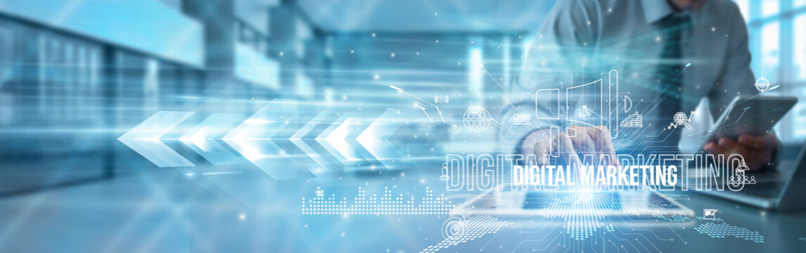 A marketing manager using a tablet to analyze digital marketing campaigns, SEO analytics engagement automation content optimization performance visibility, and conversion strategy. - Powered by Adobe