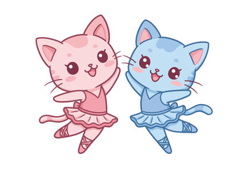 Two adorable cat ballerinas one pink and one blue happily dancing
