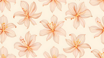 Repeating Floral Pattern with Light Pink Flowers on Cream Background