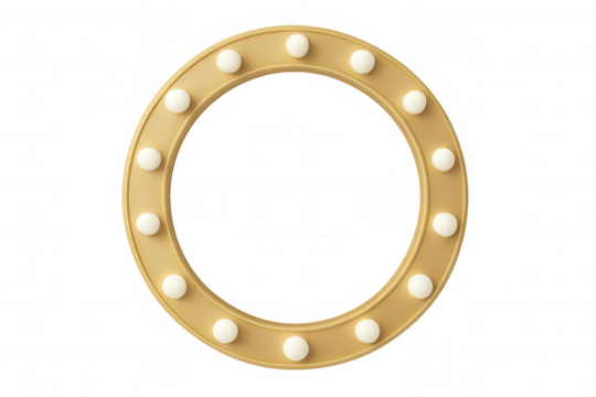 Gold circle frame featuring light bulbs, creating a glamorous border on a transparent background, perfect for adding a touch of elegance
