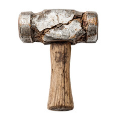 Worn and weathered hammer head on a wooden handle