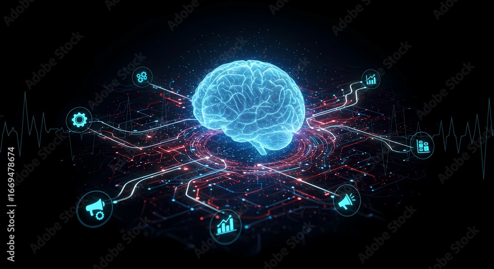 Fototapete artificial intelligence brain network global data connection technology